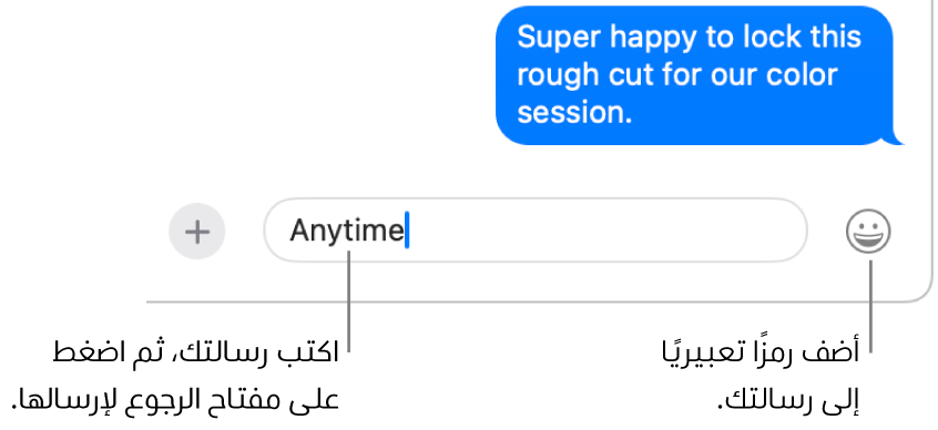 نسخة مكتوبة في نافذة تطبيق الرسائل، مع ظهور حقل الرسالة في أسفل النافذة.