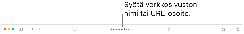 Safarin älykäs hakukenttä, johon voit kirjoittaa verkkosivuston nimen tai verkko-osoitteen.