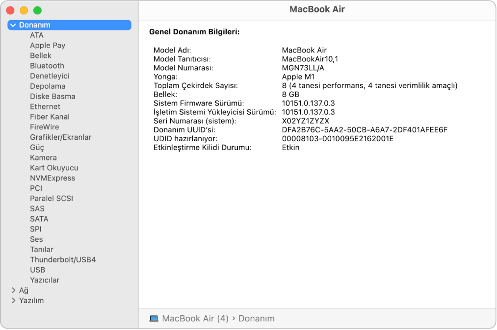 Sistem raporunun Genel Donanım Bilgileri bölümü.