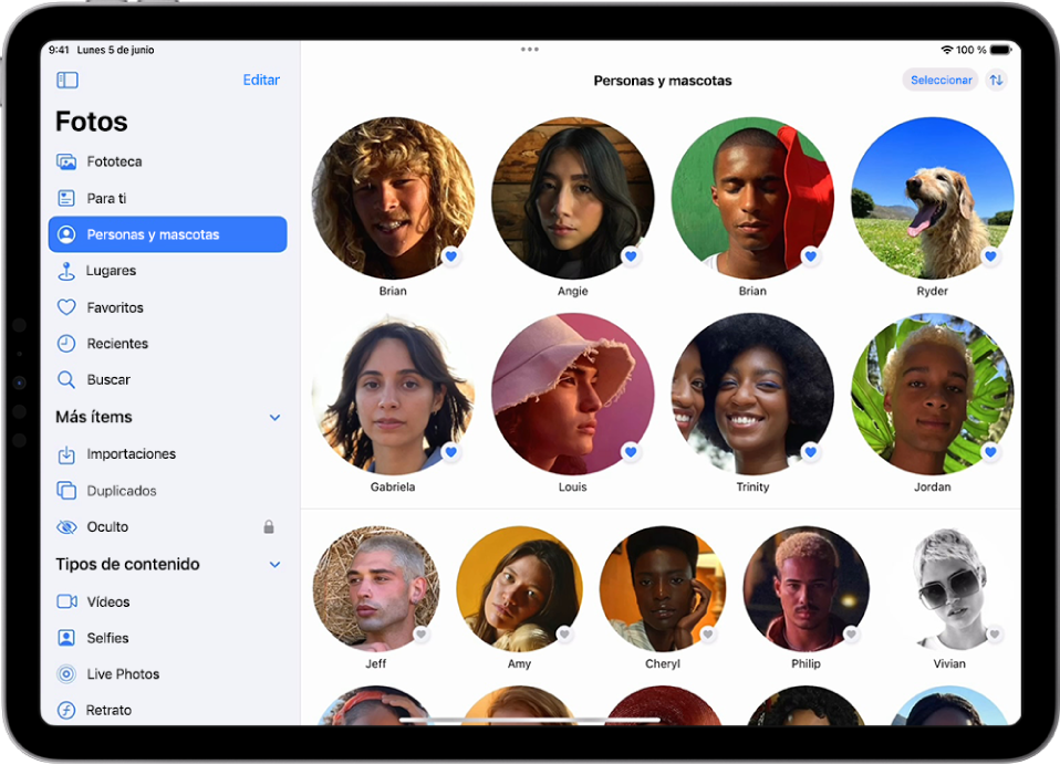 Pantalla “Personas y mascotas” en la app Fotos.