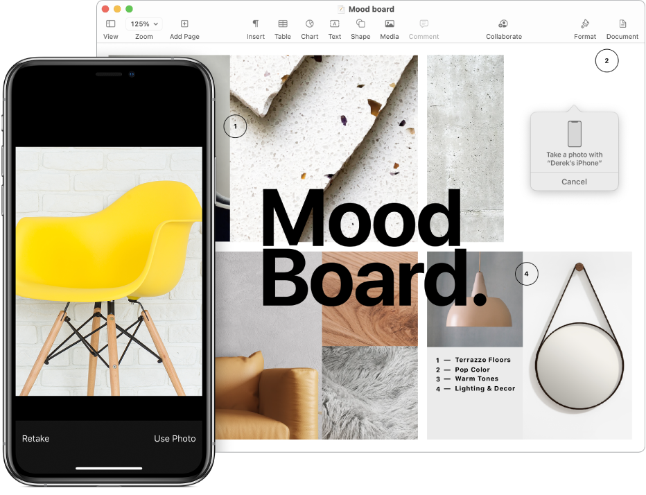 Foto di iPhone siap untuk disisipkan ke dokumen di Mac.