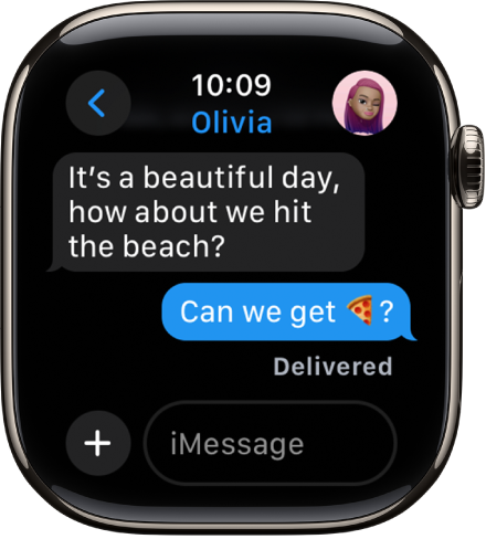 Une conversation est affichée. Le bouton Apps et le champ du message se trouvent en bas.