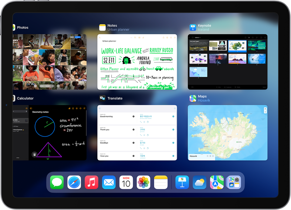 The App Switcher showing multiple recently used apps.