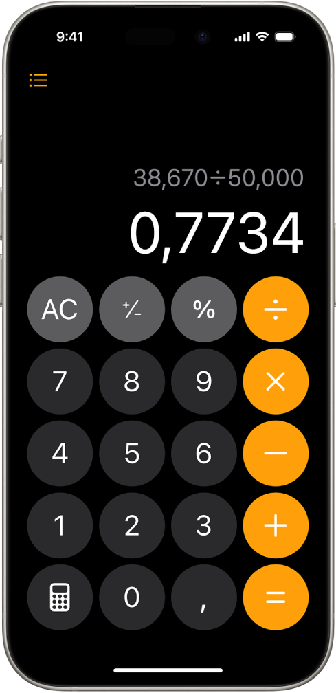 Calculadora básica en el iPhone.