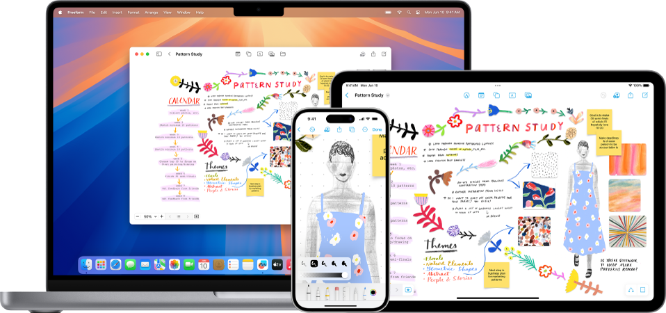 Mac、iPad 和 iPhone 上打开同一个“无边记”看板。