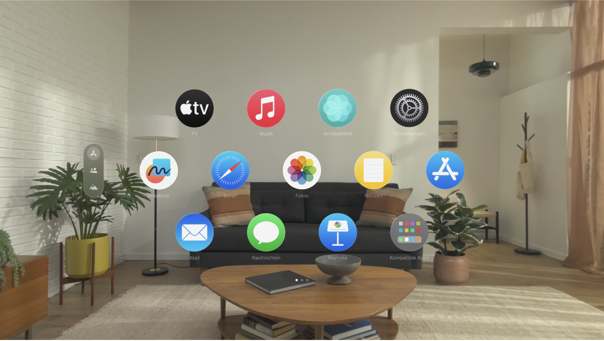 Die Apps-Ansicht auf der Apple Vision Pro mit der ersten Seite der Apps.