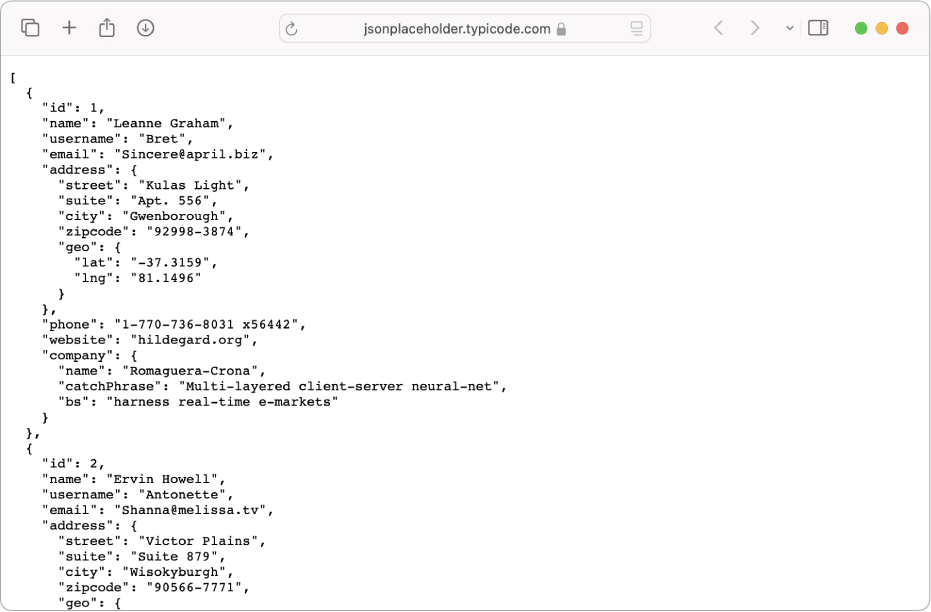 مثال لبيانات JSON.