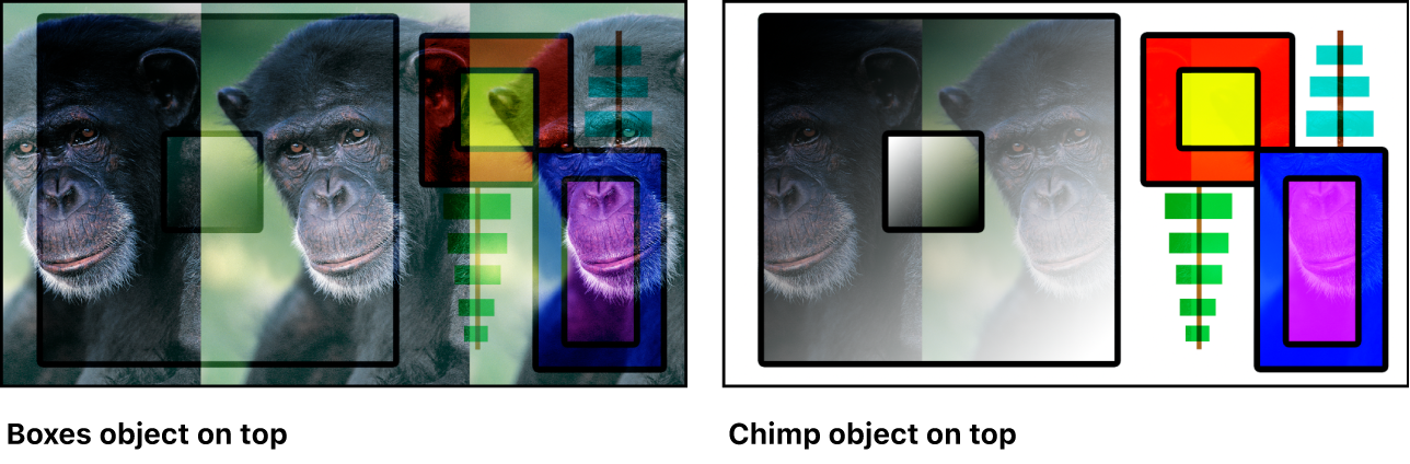 Canvas showing the boxes and the monkey blended using the Soft Light mode