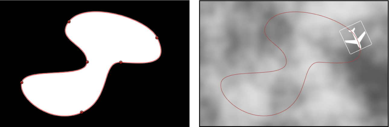 Canevas affichant un calque de forme utilisé comme source pour le comportement Trajectoire d’animation