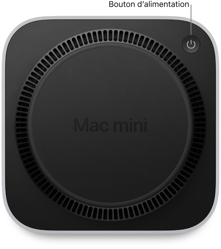 La partie inférieure du Mac mini avec le bouton d’alimentation.