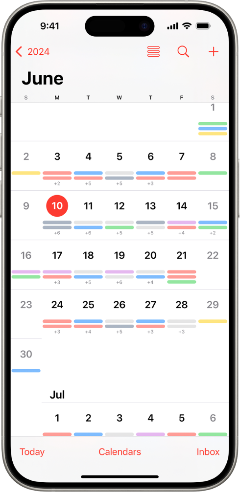 The month view in the Calendar app.