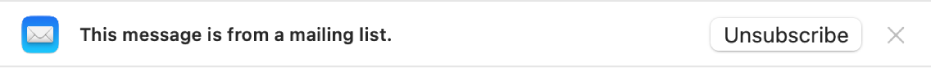 ป้ายประกาศด้านล่างส่วนหัวของข้อความในพื้นที่การแสดงตัวอย่างบ่งบอกว่าข้อความมาจากกลุ่มรายชื่อผู้รับอีเมล ลิงก์สำหรับการเลิกสมัครรับจะอยู่ทางด้านขวา