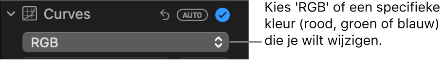 De curveregelaars in het paneel 'Pas aan', met 'RGB' geselecteerd in het pop‑upmenu.