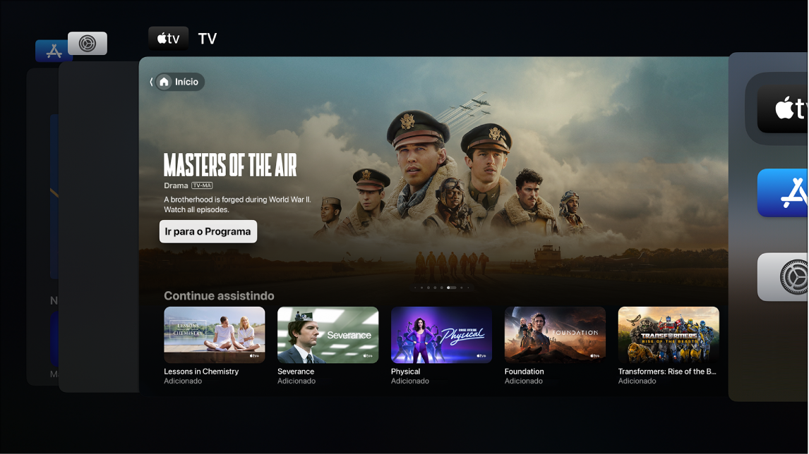 Tela da Apple TV mostrando o Seletor de Apps