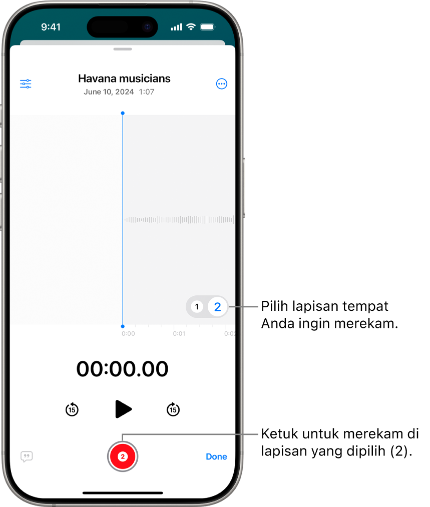 Layar untuk merekam lapisan kedua di Memo Suara.