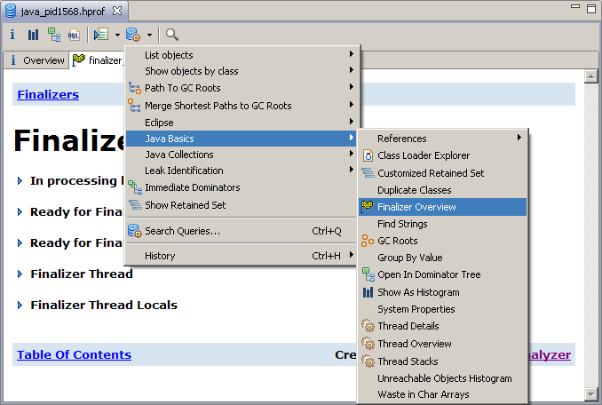 Finalizer overview menu option and report