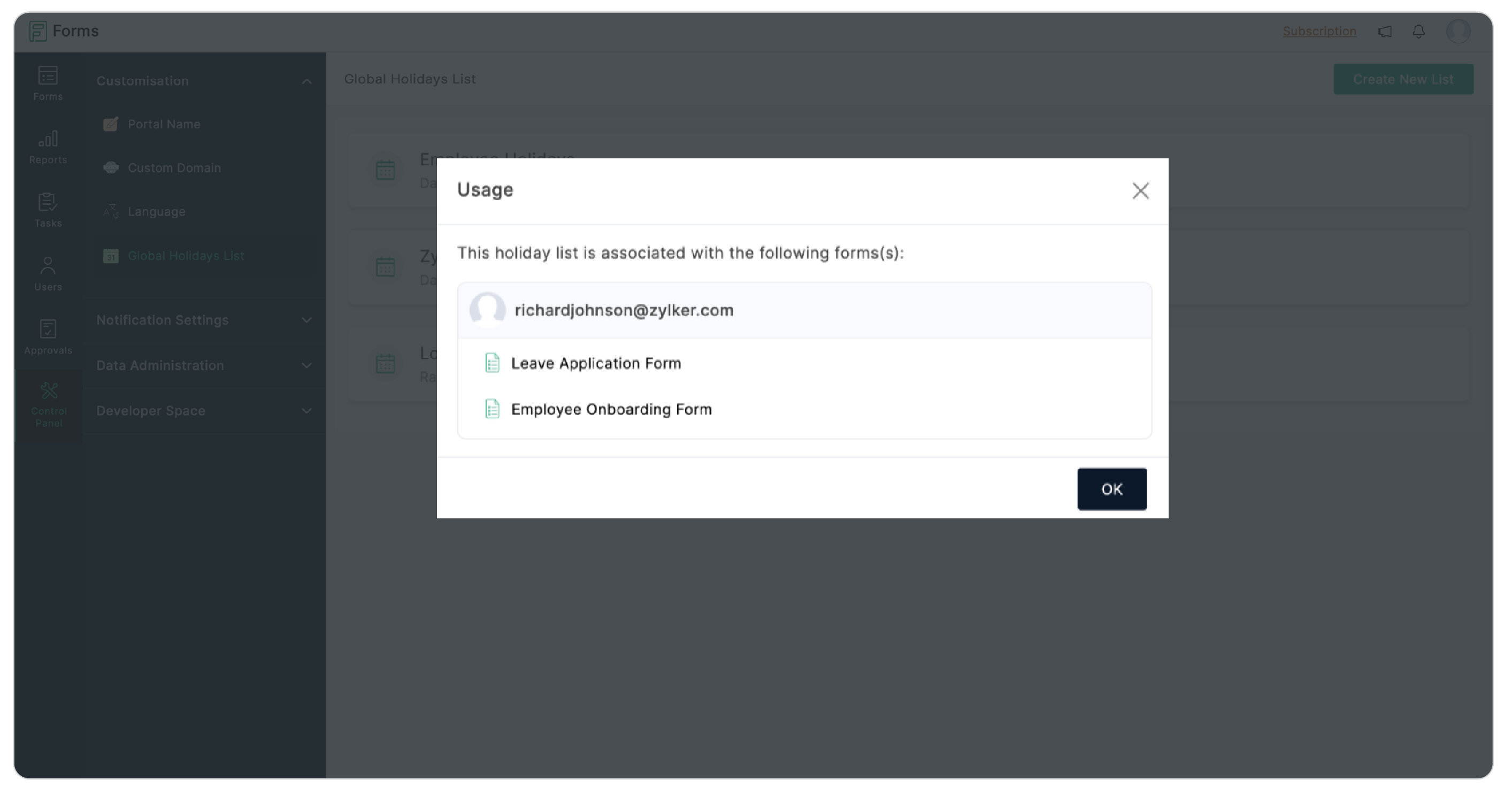 Usage of list in forms