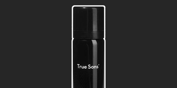 black spray bottle labeled true sons