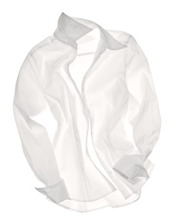 white dress shirt laid flat with unbuttoned collar