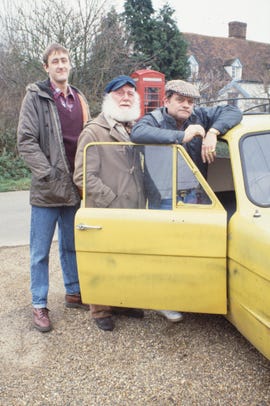 actors l r nicholas lyndhurst, buster merryfield and david jason pictured during the filming of episode 'he ain't heavy, he's my uncle' of the bbc television sitcom 'only fools and horses', january 9th 1991 photo by don smithradio timesgetty images