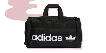 black duffel bag with white adidas logo