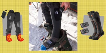 heated ski socks displayed with battery packs