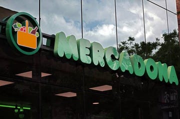 a picture taken on may 25, 2023 shows a mercadona supermarkets logo in madrid with its aggressive cost cutting measures and own brands, privately owned mercadona has become spains leading supermarket chain now the company and its billionaire owners finds themselves under fire from far left party podemos the ruling socialists coalition partners as the country grapples with soaring food prices photo by thomas coex  afp photo by thomas coexafp via getty images