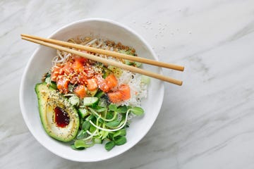 Poke rice bowl with ponzu dressing