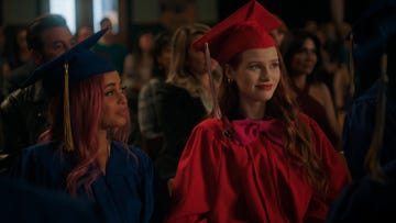 riverdale    “chapter seventy nine graduation”    image number rvd503fg0137r    pictured l r vanessa morgan as toni topaz and madelaine patsch as cheryl blossom    photo the cw    © 2021 the cw network, llc all rights reserved