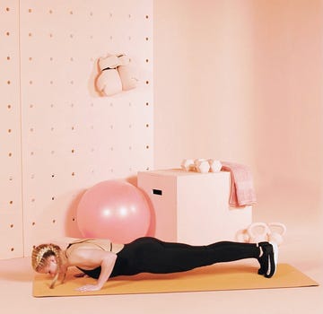 Pink, Physical fitness, Leg, Wall, Swiss ball, Sitting, Pilates, Stomach, Ball, Exercise, 