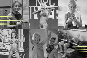 marlene flowers, julia lin, michelle alber, marilynn larkin, ginny maccoll, and ilene block doing their fitness routines