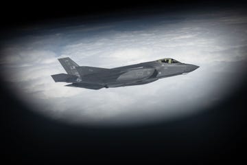 us stealth multirole combat aircraft f35 waiting for an aerial refueling