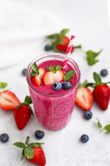 pink smoothie with fruits