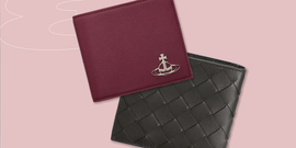 two wallets displayed on a pink background