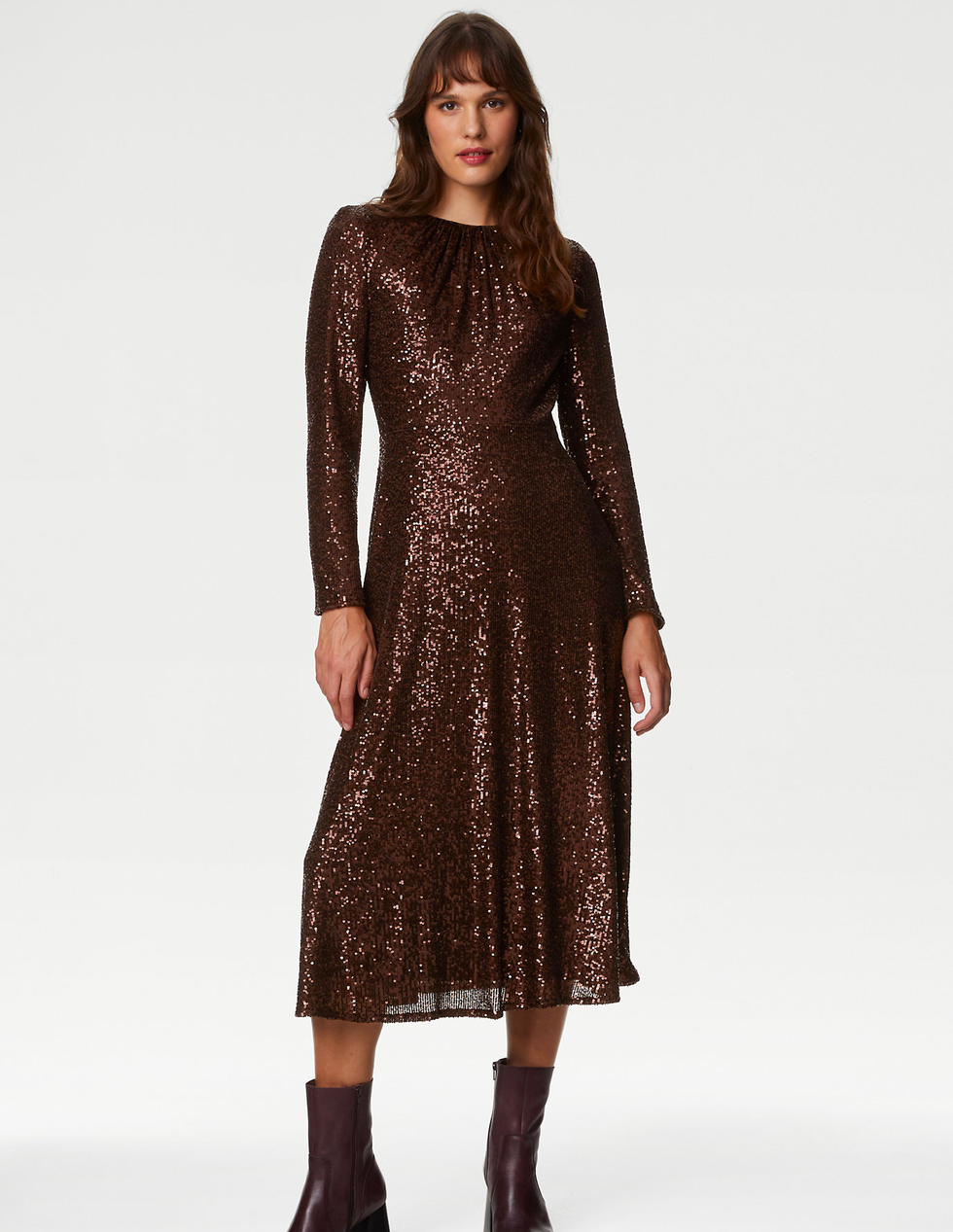 Sequin Round Neck Midi Tea Dress