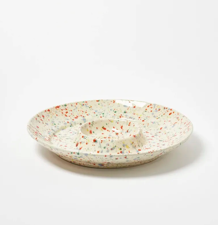 Splatter Ceramic Chip & Dip Serving Bowl