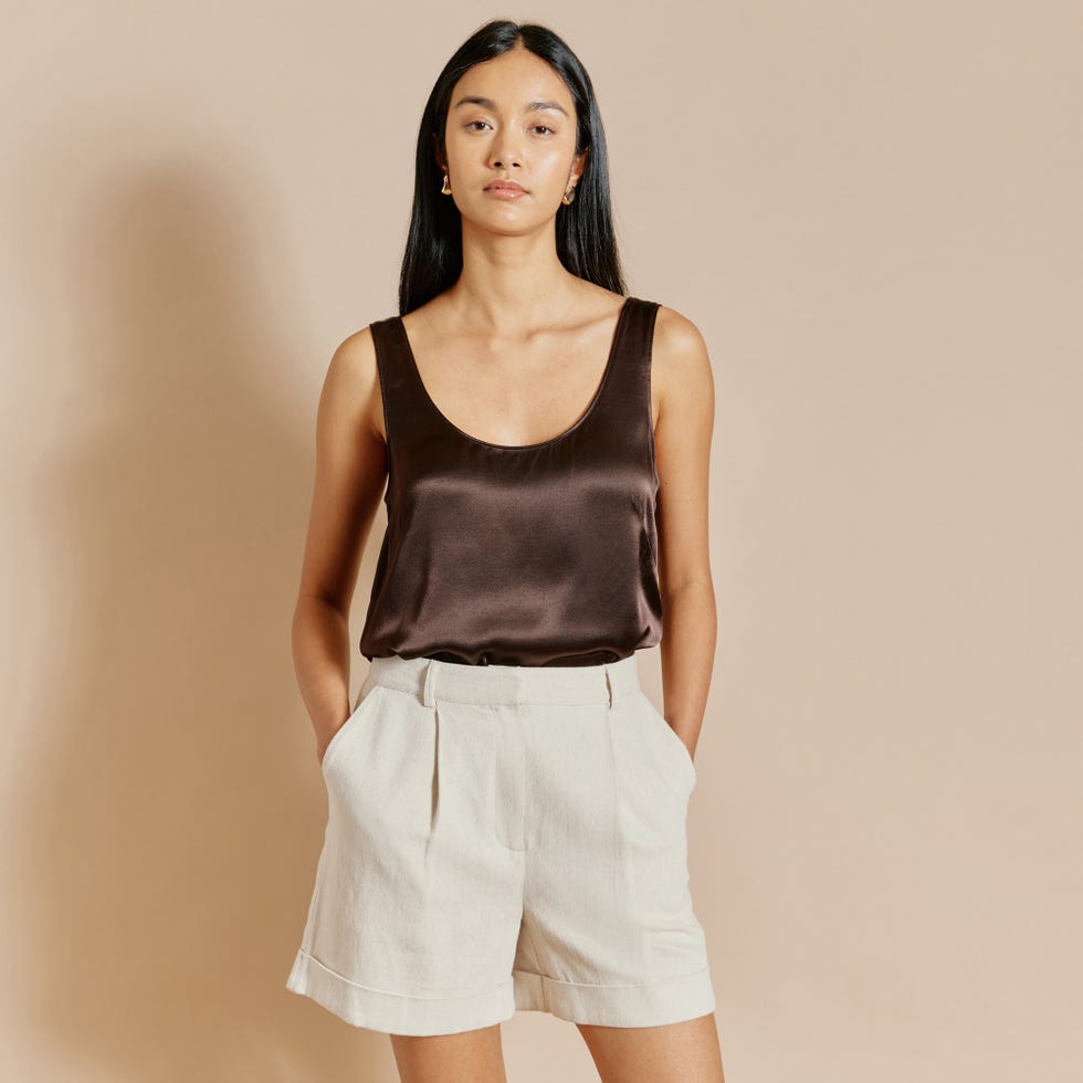 Albaray Chocolate Satin Scoop Neck Vest