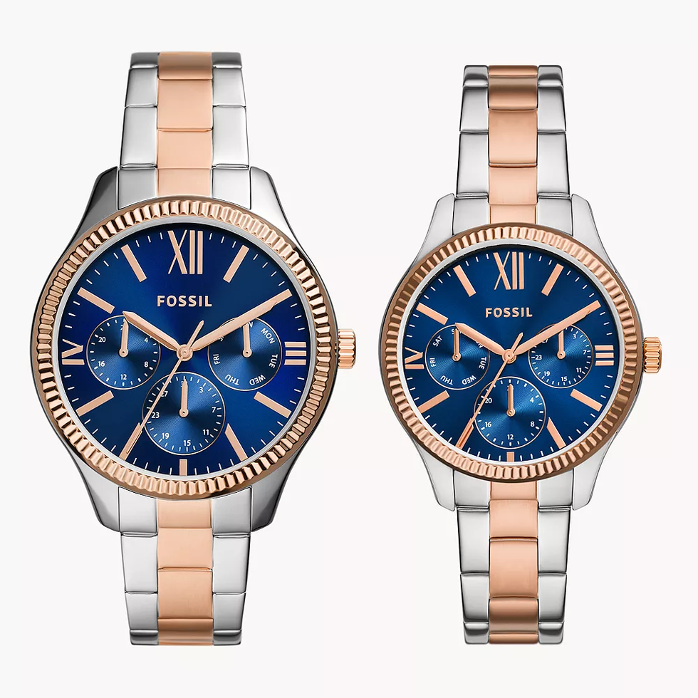 His and Hers Multifunction Two-Tone Stainless Steel Watch Set