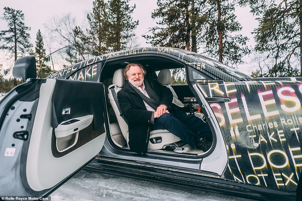 The test car is an early prototype – and only the sixth built - of what the British luxury car-maker calls its new 'electric super-coupe' as it came to the end of its extensive winter testing programme before the hot-weather trials get fully underway