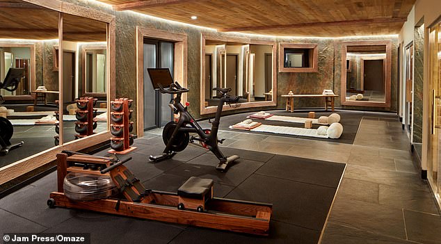 The £3million property comes with a state-of-the-art gym, filled with dumbbells, a Peloton bike and several machines, as well as a steam room