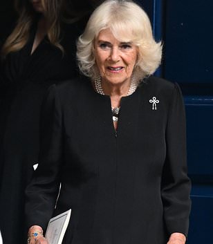 Queen Camilla in black as she attends memorial service for friend Kirstie Allsopp's father