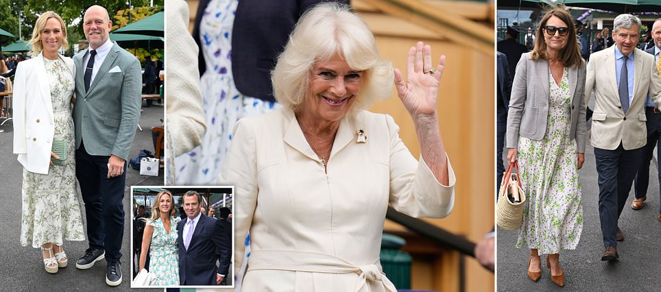 Queen Camilla channels Wimbledon whites at SW19 - as she's joined by the Tindalls, Kate's