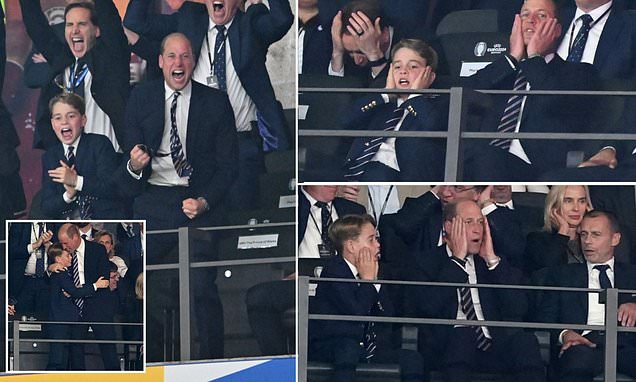 Prince William and Prince George look heartbroken as England lose to Spain in Euros 2024 -