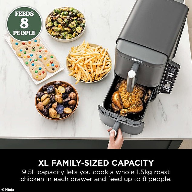 The Double Stack uses 30 per cent less counter space than the Foodi MAX Dual Zone Air Fryer despite having the same huge 9.5L capacity