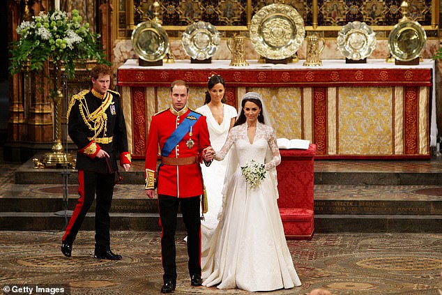 Prince Harry and Pippa stand behind their siblings following the wedding of William and Kate in April 2011