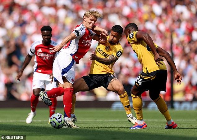 Martin Odegaard struggled to impact the game as Wolves went in hard with the tackles