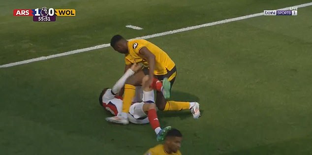 The Wolves man then appeared to put his hand on Havertz's throat but avoided a booking