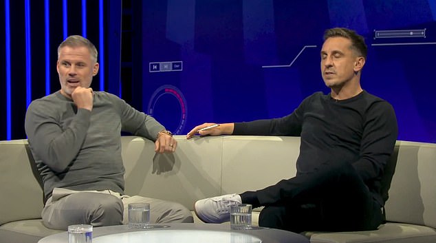 Carragher (left) was baffled at Neville's suggestion that United's midfield was better than Liverpool's