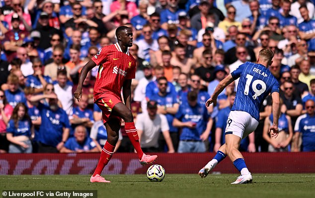 Ibrahima Konate (left) came on and made a positive impact, and Souness was impressed with Slot's bold call so early on in his managerial tenure at Liverpool