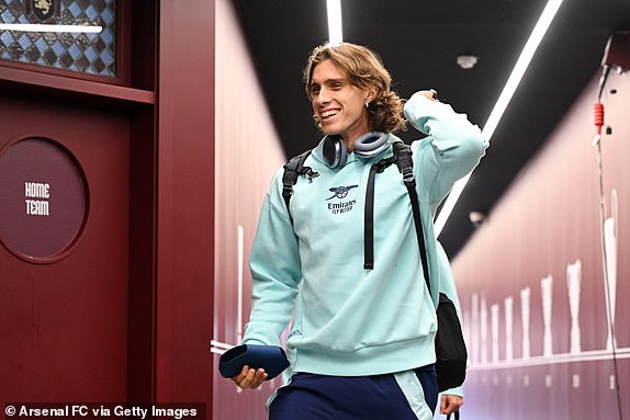 BIRMINGHAM, ENGLAND - AUGUST 24: Riccardo Calafiori of Arsenal arrives at the stadium prior to the Premier League match between Aston Villa FC and Arsenal FC at Villa Park on August 24, 2024 in Birmingham, England. (Photo by Stuart MacFarlane/Arsenal FC via Getty Images)